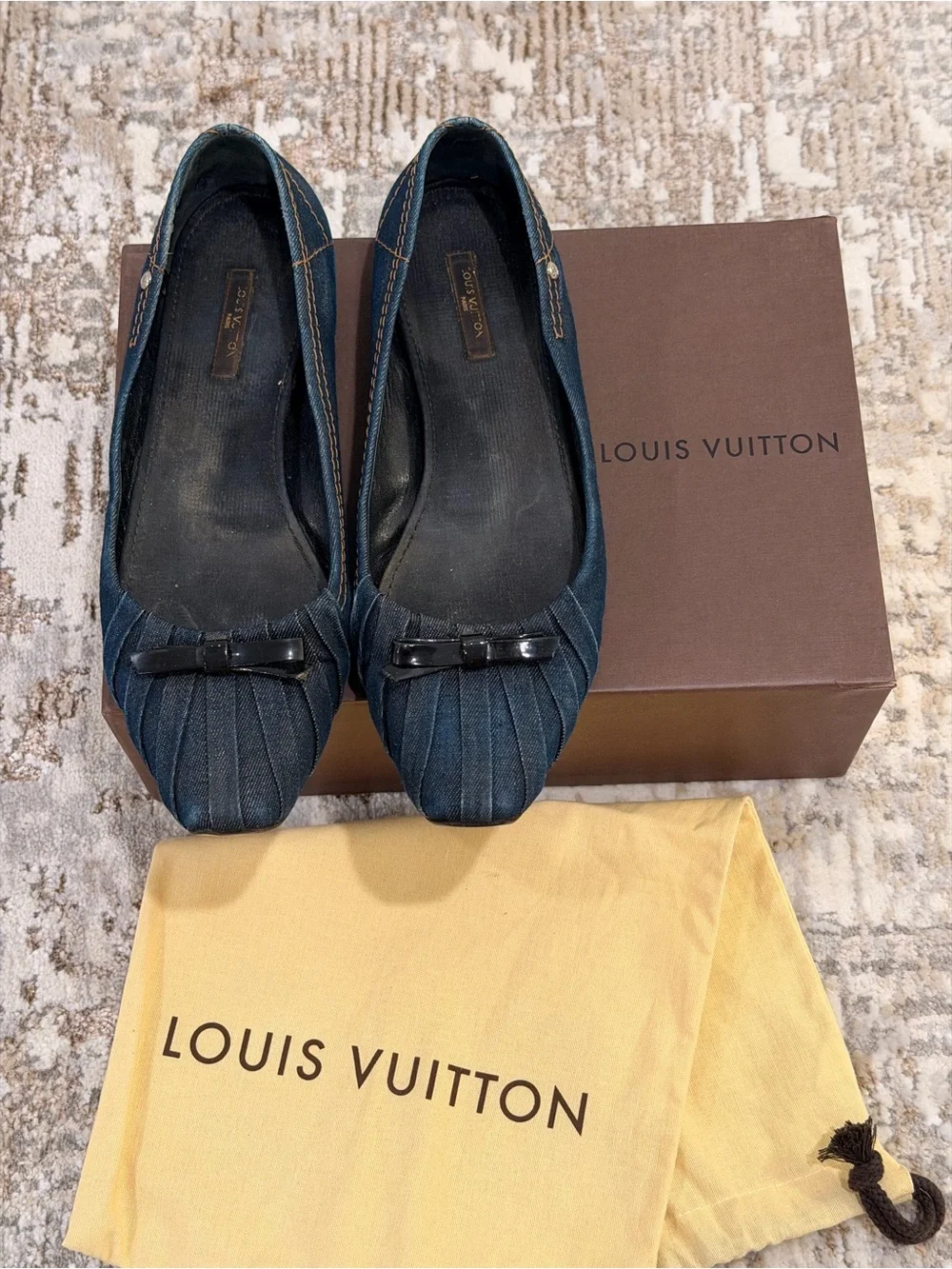 Pre-owned Louis Vuitton Denim Bow Accents Flats EU Size 39.5